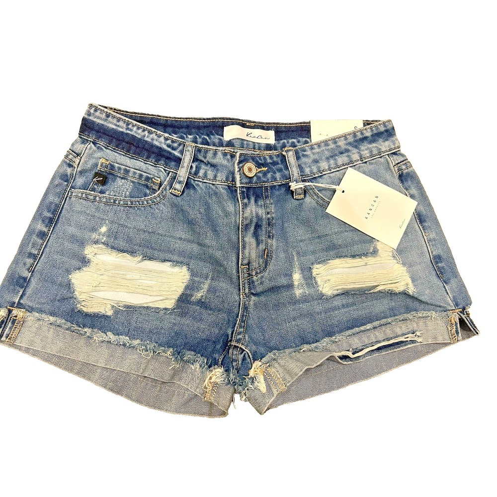 Kancan Mid Rise Jean Shorts Women's Size Small Distressed NEW